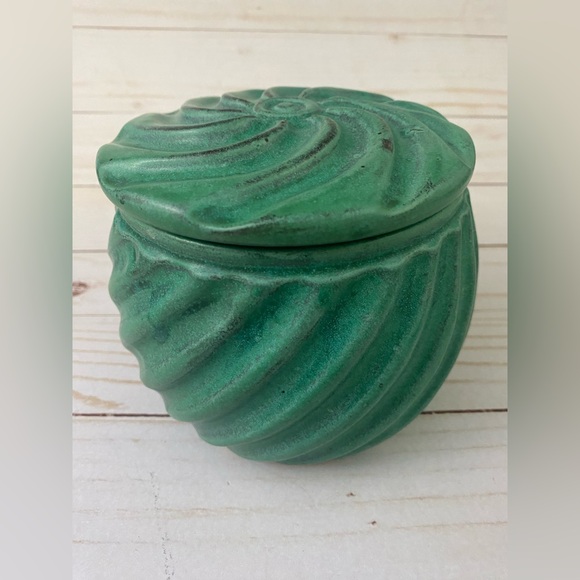 Parsley Pottery Studio Art Teal Swirl Lidded Jar Bowl Cincinnati Ohio - Picture 1 of 14